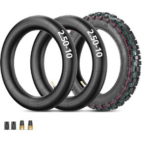 RUTU 2.50-10 Knobby Tyre 2.50-10" Front or Rear Tire with 2 TR87 Bent Valve Inner Tube Replacement for Dirt Bike Mini Road Bike & Off-Road Kids' Motorcycle XR50 CRF50 PW50 SDG107 DRZ70 JR50 50SX SX500
