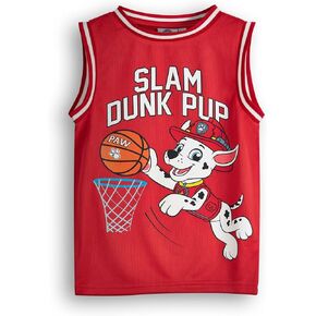 Paw Patrol Boys Marshall Basketball Jersey | Kids Slam Dunk Pup Red Sports Basketball Vest | Childrens Merchandise