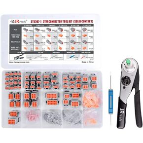 JRready ST6146 Deutsch Connector Kit with Crimper, DT 2 Pin Connector, 3 4 6 8 12 Pin Connectors, Deutsch Pins Size 16 Solid Contacts, Deutsch Crimp Tool ACT-M202 for 12-22AWG