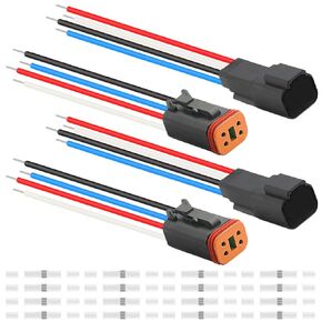 DKARDU 3 Pcs Auto Waterproof DT Series Electrical Wire Connector for Deutsch 3 Pin 16 AWG Male & Female Wire for Car/Truck/Boat LED Light Bar with Heat Shrink Tubing