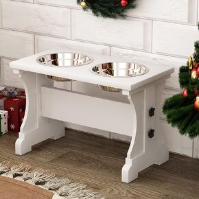 Piskyet Elevated Dog Bowls,Farmhouse Dog Bowls Stand, Raised Dog Bowl,Modern Wooden Dog Food Bowls for Large Dogs 5.5 Cups 12''H_42 oz Bowl-White in Kuwait