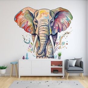 Elephant Animal Kingdom Unique Pattern Wall Sticker For Nursery Decal, Girls Room, Living Room, Playroom Decor, Boys Room, Sticker For Animal Lover (18 inch)