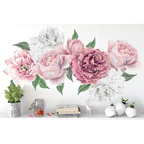 Murwall Peony Floral Wall Decal Peonies Blossom Wall Stickers Pink Rose Peel and Stick for Livingroom Flower Decals Modern Room Decor