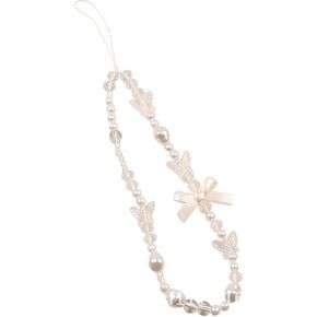 Qintreesify White Mobile Phone Lanyard Universal Phone Chain White Pearl Beaded Phone Lanyard Wrist Strap Anti Lost Phone Charm Strap Fashion Phone Case Keychain Wallet Decoration Pendant Accessories