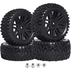 HobbyPark Front & Rear Wheels and Tires 12mm Hex Hub with Foam for Redcat Shockwave, Tornado Epx,S30 1/10 Off Road Buggy (Pack of 4)