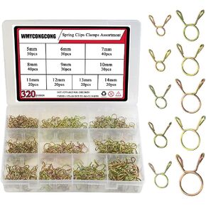 WMYCONGCONG 320 PCS Fuel Line Hose Water Pipe Tubing Spring Clips Clamps Tube Clamps Fastener Assortment Kit 10 Sizes 5-14mm for Motorcycle Scooter ATV