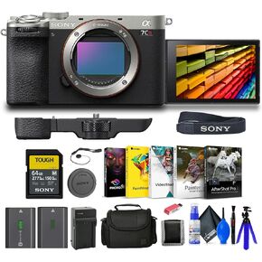 Sony Alpha a7CR Full-Frame Compact Mirrorless Camera (Silver) (ILCE-7CR/S) + 64GB Card + Bag + NP-FZ100 Compatible Battery + External Charger + Card Reader + Corel Photo Software + More (Renewed)