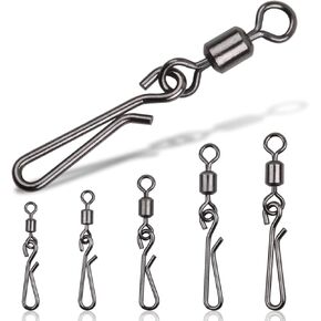 JSHANMEI Fishing Swivels Snaps Rolling Barrel Swivels with Fast Clips Fishing Snaps High Strength Speed Clips Connector Freshwater Saltwater Snaps Swivels Fishing Tackle