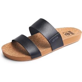 Ustogi Womens Sandals Arch Support Beach Slides for Women Orthotic Summer Causal Cork Footbed Adjustable Lightweight Comfortable Slip on Cushion Cute 2 Strap Flat sandalias de mujer