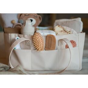 سلة تنظيم حفاضات الأطفال من الجلد النباتي من Uniklook، سلة تخزين، سلة للحفاضات والمناديل المبللة، عربة حمل لمعدات الأطفال للفتيات والفتيان، تخزين الحضانة (بلاك) in Kuwait