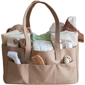 Uniklook Vegan Leather Baby Diaper Caddy Basket Car Organizer, Storage Basket, Bin for Diapers & Wipes Bag Baby Gear Caddy Cart for Baby Girl & Boy, Nursery Storage (Blanc)