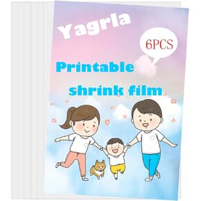 Yagrla Ink-Jet Printable Shrink Film, 6 Count,White Printable Shrink Plastic Sheets for Inkjet Printer DIY Handmade Craft Activity and Mothers Day Gifts