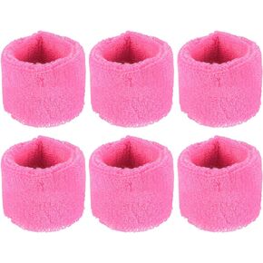 M METERXITY 6 Pack Wrist Brace - Elastic Air-Permeable Cotton Terry Cloth Sweatband, Apply to Tennis/Basketball/Running (8x5cm, Pink)