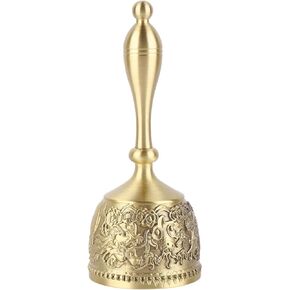 Hand Bell, Exquisite Engraved Call Bell Brass Wedding Bell Decorative Bell Restaurant Decorative Craft for Kids Adults School Bar Classroom, Golden