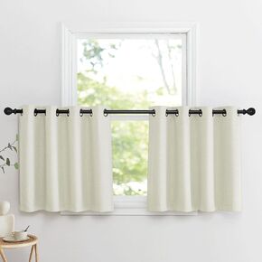 NICETOWN Thick Living Room Valances 24 inches Long, Farmhouse Grommet Faux Linen Room Darkening Curtain Tiers Thermal Insulated Window Covering Small Curtains for Cafe, Angora, W52 x L24, 1 Pair