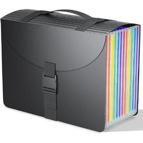Accordion File Organizer/Expanding File Folders/Portable File Box,13 Pockets Accordian Filing Folder with Handle for Document Paper Receipt Bill Organizer,A4/Letter Size,Colored Tabs,Black Diamond