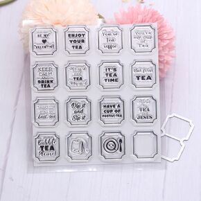 KSCRAFT Teabag Label Sentiments Transparent Clear Silicone Stamp and Cutting Dies for DIY Scrapbooking Decorative Embossing DIY Paper Card