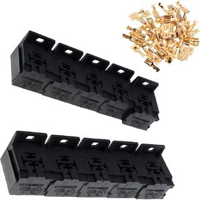 Yumfugu Pack-10 Car Relay Base Holder Replacement, 50 PCS 6.3MM/0.24In Metal Automotive Terminals, Universal 12V/24V 30-80A 5 Pin Vehicle Relay Bracket Accessories for Car Truck Boat SUV (Black)