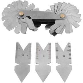 UNIBELL 1pc Screw Thread Pitch Gauge of 52 Leaves + 2pcs 60°+1pc 55° Center Gauges Tool Set Stainless Steel Thread Gauges for Screws Measuring Tool Grip Thread Pitch Gauge
