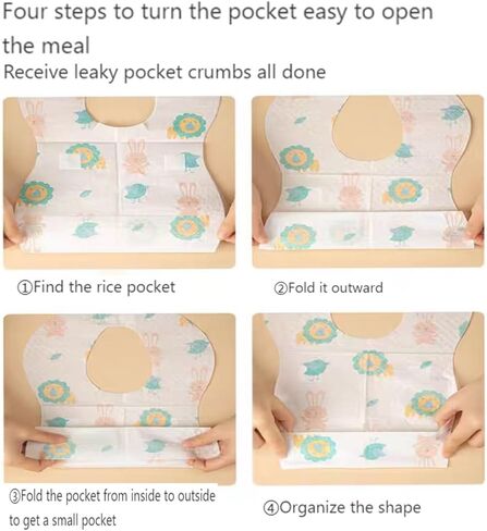مرايل ورقية للاستعمال مرة واحدة، 20 مريلة للاستعمال مرة واحدة - مرايل سفر للأطفال، مرايل للأطفال للاستعمال مرة واحدة مع أداة تجميع فتات الخبز - ناعمة ومقاومة للتسرب ومريحة للأطفال الرضع والتغذية والسفر والاستخدام الخارجي in Kuwait
