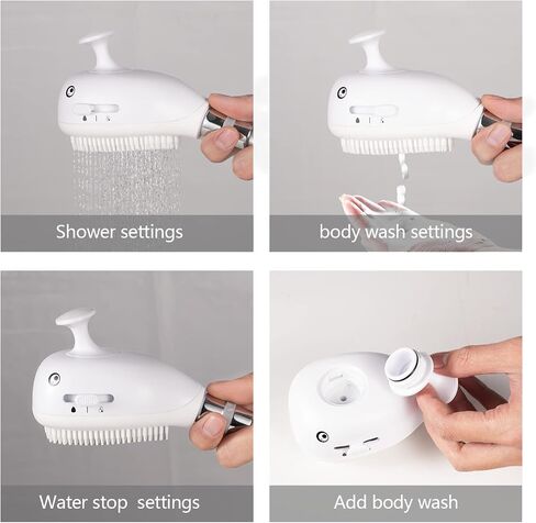 Aonbor Baby Bath Shower Head, Shark Bath Sprayer for Kids with Soft Silicone Brush Gunmetal Gray, Suitable for Children & Adults, Single Shower Head in Saudi Arabia