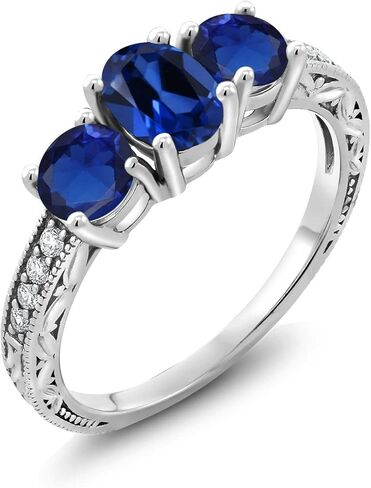 خاتم خطوبة من Gem Stone King من الذهب الأبيض عيار 10 قيراط والياقوت الأبيض والألماس الأبيض المزروع للنساء (2.24 قيراط، حجر كريم بيضاوي لشهر سبتمبر، متوفر بمقاس 5، 6، 7، 8، 9) in Kuwait