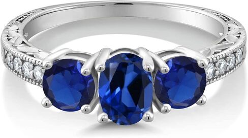 خاتم خطوبة من Gem Stone King من الذهب الأبيض عيار 10 قيراط والياقوت الأبيض والألماس الأبيض المزروع للنساء (2.24 قيراط، حجر كريم بيضاوي لشهر سبتمبر، متوفر بمقاس 5، 6، 7، 8، 9) in Kuwait