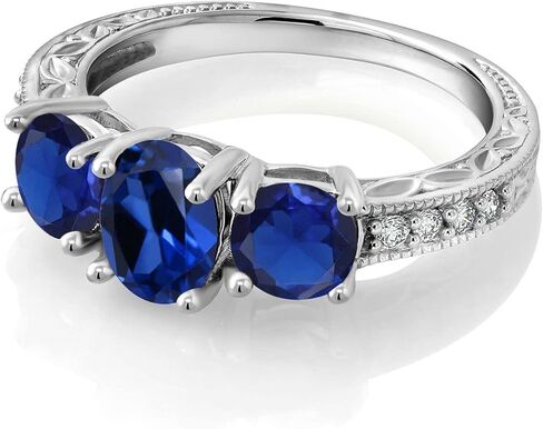 خاتم خطوبة من Gem Stone King من الذهب الأبيض عيار 10 قيراط والياقوت الأبيض والألماس الأبيض المزروع للنساء (2.24 قيراط، حجر كريم بيضاوي لشهر سبتمبر، متوفر بمقاس 5، 6، 7، 8، 9) in Kuwait