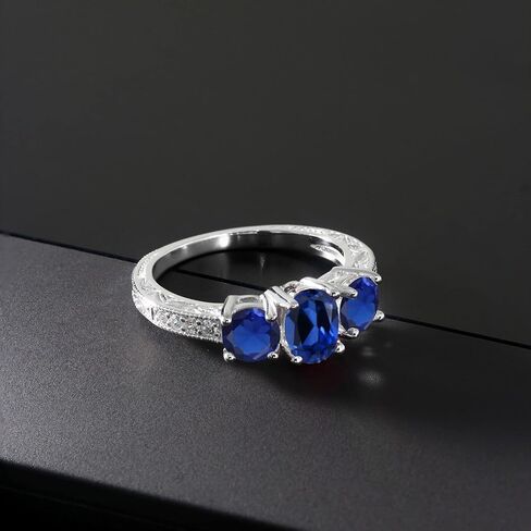 خاتم خطوبة من Gem Stone King من الذهب الأبيض عيار 10 قيراط والياقوت الأبيض والألماس الأبيض المزروع للنساء (2.24 قيراط، حجر كريم بيضاوي لشهر سبتمبر، متوفر بمقاس 5، 6، 7، 8، 9) in Kuwait