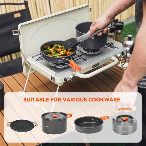 ONLYFIRE Portable Camping stove 2-Burner, Camping Stove with Foldable Legs, Camping Grill Stove with Adjustable Burners, Heavy-Duty Latch & Handle for Camping, Tailgating, RV, BBQ, Off-white in Kuwait