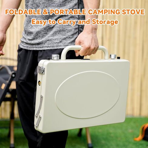 ONLYFIRE Portable Camping stove 2-Burner, Camping Stove with Foldable Legs, Camping Grill Stove with Adjustable Burners, Heavy-Duty Latch & Handle for Camping, Tailgating, RV, BBQ, Off-white in Kuwait