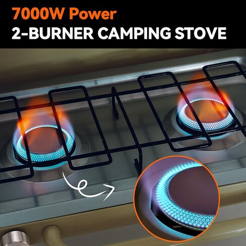 ONLYFIRE Portable Camping stove 2-Burner, Camping Stove with Foldable Legs, Camping Grill Stove with Adjustable Burners, Heavy-Duty Latch & Handle for Camping, Tailgating, RV, BBQ, Off-white in Kuwait