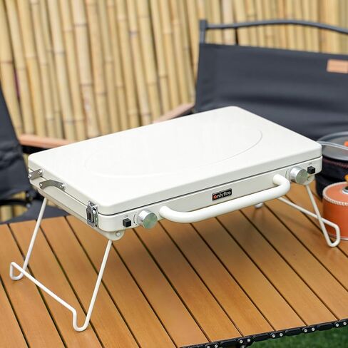 ONLYFIRE Portable Camping stove 2-Burner, Camping Stove with Foldable Legs, Camping Grill Stove with Adjustable Burners, Heavy-Duty Latch & Handle for Camping, Tailgating, RV, BBQ, Off-white in Kuwait