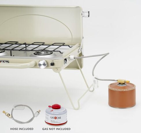 ONLYFIRE Portable Camping stove 2-Burner, Camping Stove with Foldable Legs, Camping Grill Stove with Adjustable Burners, Heavy-Duty Latch & Handle for Camping, Tailgating, RV, BBQ, Off-white in Kuwait