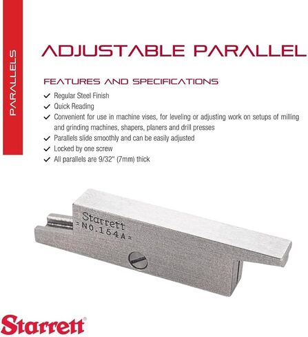 Starrett Steel متوازي قابل للتعديل مع تشطيب فولاذي عادي، قراءة سريعة لأعمال التخطيط والقياس والفحص - طول 1-3/4 بوصة، نطاق 3/8-1/2 بوصة، سمك 9/32 بوصة - 154A in Saudi Arabia