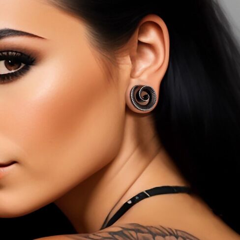 LADEMAYH سدادات سرج مقاييس الأذن للنساء، أسود 00 مقياس حلزوني للأذنين، الفولاذ المقاوم للصدأ 316L مقاييس أنفاق الأذن للرجال أقراط قياس تمدد الأذن in Kuwait