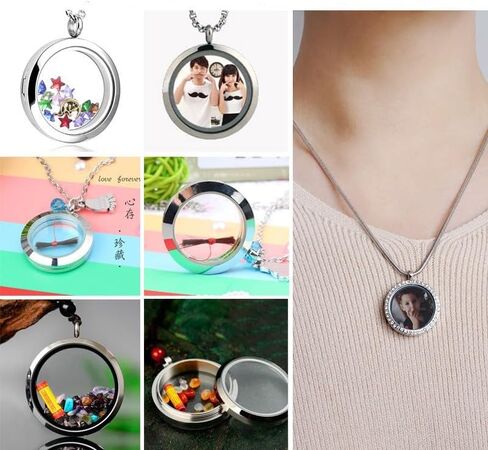 RSACCSKY Memory Locket Charms,DIY Floating Round Locket Pendant, Living Floating Memory Lockets for Women Friendship Necklace Memory Nostalgic,30mm in Saudi Arabia