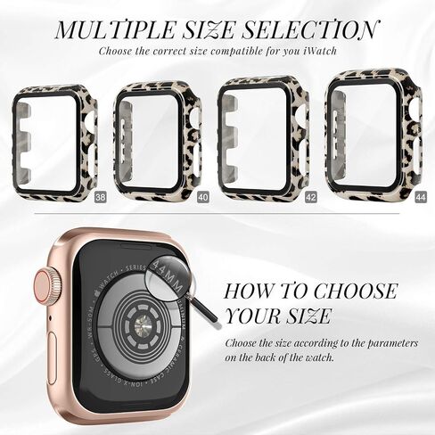 Goosehill Compatible for Apple Watch Case 44mm Series 6/5/4/SE with Tempered Glass Screen Protector, Full Cover Ultra-Thin Hard PC Bumper Fashion Leopard Protective Case for Women Girls iWatch in Saudi Arabia