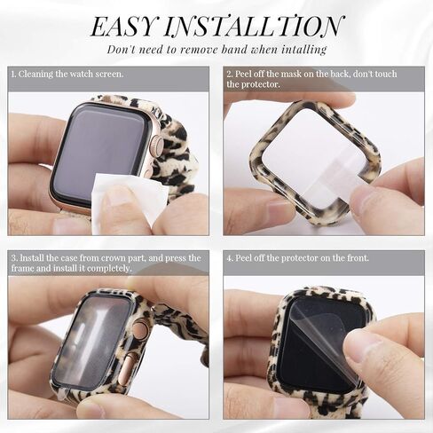 Goosehill Compatible for Apple Watch Case 44mm Series 6/5/4/SE with Tempered Glass Screen Protector, Full Cover Ultra-Thin Hard PC Bumper Fashion Leopard Protective Case for Women Girls iWatch in Saudi Arabia