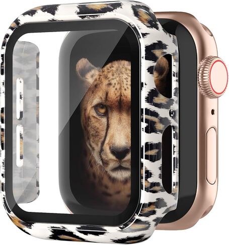Goosehill Compatible for Apple Watch Case 44mm Series 6/5/4/SE with Tempered Glass Screen Protector, Full Cover Ultra-Thin Hard PC Bumper Fashion Leopard Protective Case for Women Girls iWatch in Saudi Arabia