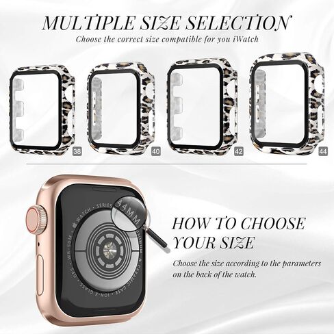 Goosehill Compatible for Apple Watch Case 44mm Series 6/5/4/SE with Tempered Glass Screen Protector, Full Cover Ultra-Thin Hard PC Bumper Fashion Leopard Protective Case for Women Girls iWatch in Saudi Arabia