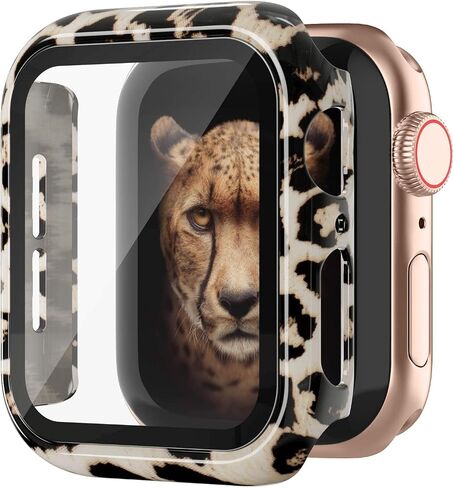 Goosehill Compatible for Apple Watch Case 44mm Series 6/5/4/SE with Tempered Glass Screen Protector, Full Cover Ultra-Thin Hard PC Bumper Fashion Leopard Protective Case for Women Girls iWatch in Saudi Arabia