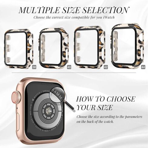 Goosehill متوافق مع حافظة ساعة Apple 38 مم سلسلة 3/2/1 مع واقي شاشة من الزجاج المقسى، غطاء كامل رفيع للغاية من مادة PC الصلبة حافظة واقية أنيقة على شكل ليوبارد للنساء والفتيات iWatch in Kuwait