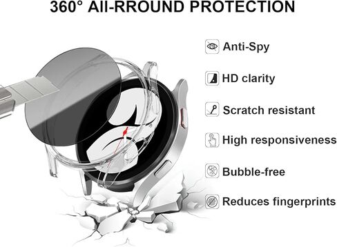 【3+3 عبوات】واقي شاشة للخصوصية متوافق مع ساعة Galaxy Watch 5/Galaxy Watch 4 44 مم، جراب 2 في 1 أبيض مقاوم للتجسس وغطاء واقٍ صلب من البولي كربونات لساعة Samsung Galaxy Watch 5/Watch 4 للرجال والنساء in Kuwait