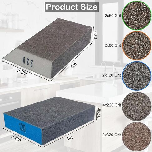 12 قطعة من مكعبات الصنفرة - 2 قطعة من 60 80 120 220 320 حبيبة، إسفنجة سنفرة خشنة/متوسطة/ناعمة/فائقة النعومة - كتلة ورق صنفرة يدوية قابلة للغسل وإعادة الاستخدام من ورق الصنفرة للخشب المعدني in Kuwait