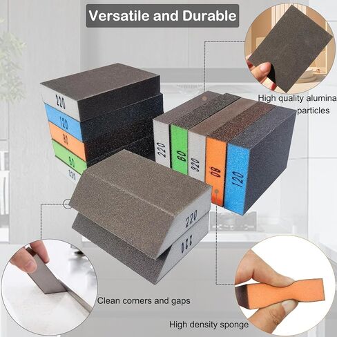 12 قطعة من مكعبات الصنفرة - 2 قطعة من 60 80 120 220 320 حبيبة، إسفنجة سنفرة خشنة/متوسطة/ناعمة/فائقة النعومة - كتلة ورق صنفرة يدوية قابلة للغسل وإعادة الاستخدام من ورق الصنفرة للخشب المعدني in Kuwait