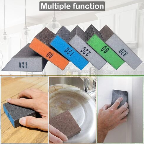 12 قطعة من مكعبات الصنفرة - 2 قطعة من 60 80 120 220 320 حبيبة، إسفنجة سنفرة خشنة/متوسطة/ناعمة/فائقة النعومة - كتلة ورق صنفرة يدوية قابلة للغسل وإعادة الاستخدام من ورق الصنفرة للخشب المعدني in Kuwait