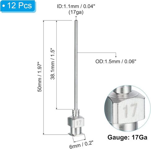 PATIKIL 27Ga x 1.5 بوصة أطراف إبرة توزيع من الفولاذ المقاوم للصدأ، 12 قطعة من أنبوب إبرة الغراء المعدني أطراف حادة قفل Luer لمختبر حبر الغراء السميك، فضي in Kuwait
