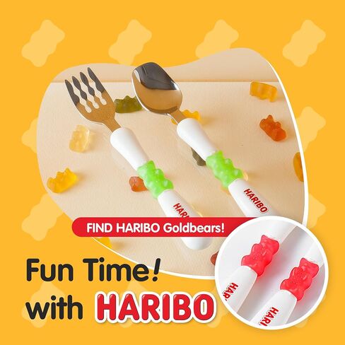 HARIBO Goldbear Spoon and Fork Set - Kids & Toddlers Plastic Flatware with HARIBO Goldbear Figure Handle, Kids Eating Utensils for 4 years + Child, BPA Free Silverware for Kids (Yellow) in Saudi Arabia
