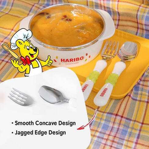 HARIBO Goldbear Spoon and Fork Set - Kids & Toddlers Plastic Flatware with HARIBO Goldbear Figure Handle, Kids Eating Utensils for 4 years + Child, BPA Free Silverware for Kids (Yellow) in Saudi Arabia
